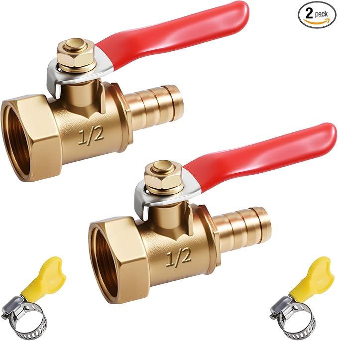 2 Pcs Brass Ball Valve, 10mm x 1/2 Inch, Female NPT | Full Port Shut Off Valve by FOCMKEAS