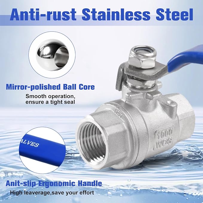 2 Pack Ball Valves 304 Stainless Steel 1/2 Inch NPT Female to Female Thread - Image 4