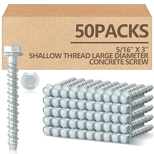 Tandefio 50 Pack 5/16" x 3" Concrete Screw Anchor Galvanized Large Diameter by Tandefio