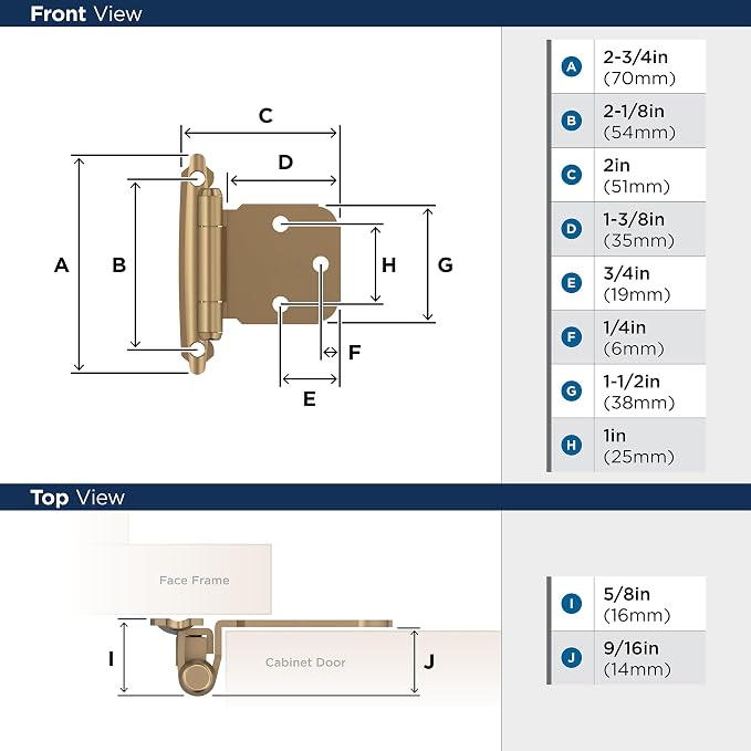 Amerock 1 Pair Variable Overlay Champagne Bronze Face Mount Cabinet Hinge | - Image 4
