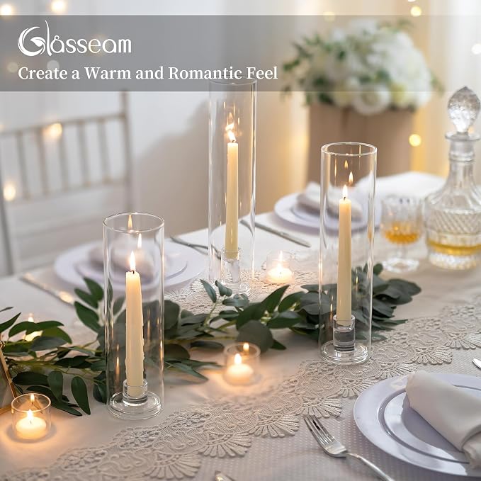 Glasseam Hurricane Taper Candle Holders: 3 Pcs Glass Candlestick - Image 4