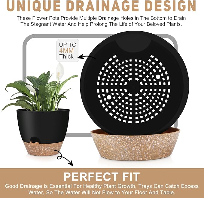 YNNICO 12" 10" 9" Large Self Watering Plant Pots, 3 Pack Flower Pots Planters - Image 6