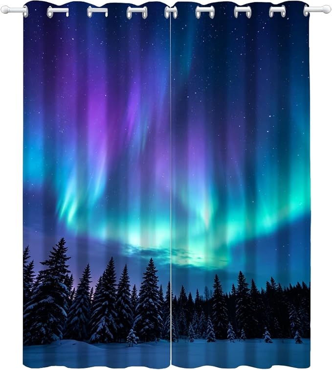 Aurora Snow Scene Curtains 63 Inches Long - Image 2