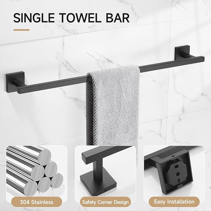 TQKAG 5-Piece Towel Bar Set, 23.6 Inch Bathroom Hardware Set, Matte Black - Image 5