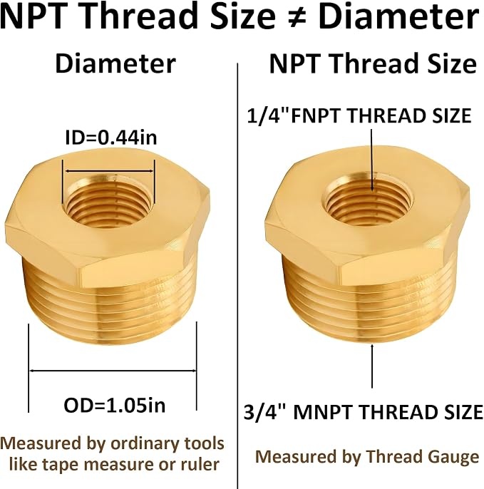 Brass Pipe Fitting Reducer Hex Bushing 3/4 NPT Male x 1/4 NPT Female Adapter - Image 3
