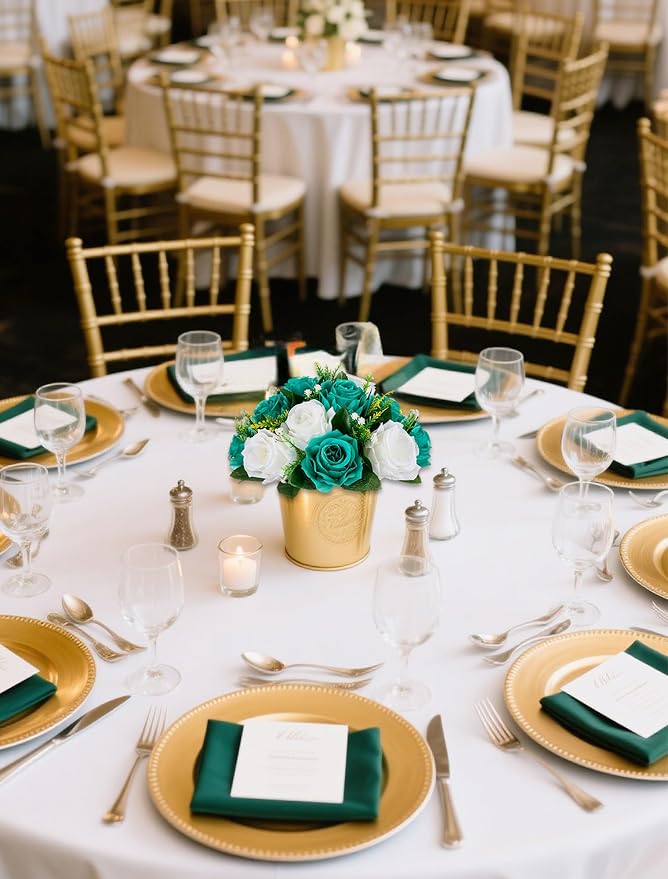 BLOSMON Teal Flowers Artificial Centerpieces: 6 Pcs Fake Roses Flowers Balls - Image 4