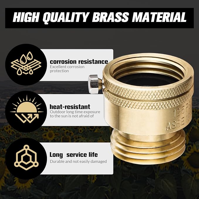 2 PCS Brass Vacuum Breaker Set 3/4 Inch GHT Solid Brass Anti-Siphon Bib Valve - Image 6