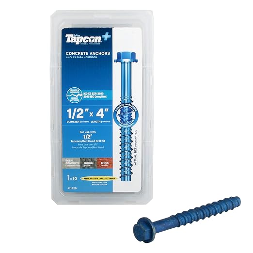 Tapcon+ 1/2 x 4 Inch Heavy-Duty Hex Head Concrete Anchors, Corrosion Resistant by Tapcon