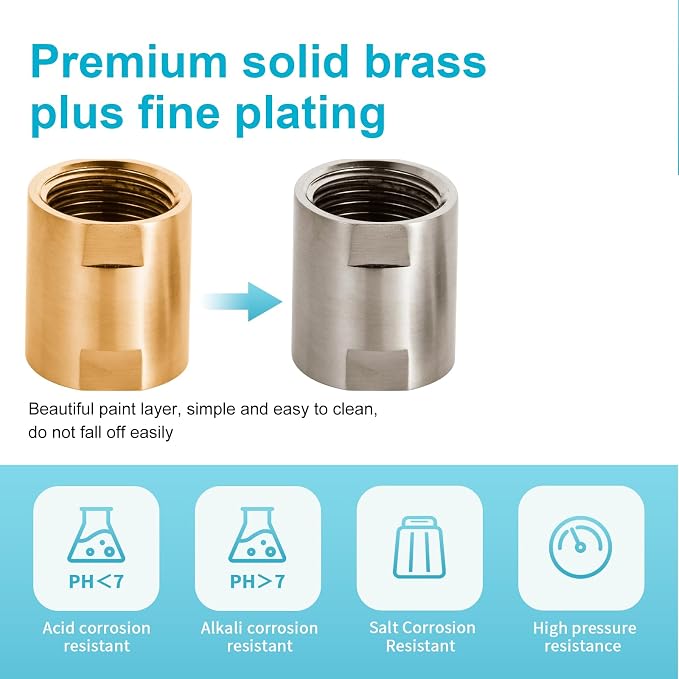 OFFO Shower Pipe Fitting, Brass Converter Adapter, G1/2 x G1/2 in Female Thread - Image 6