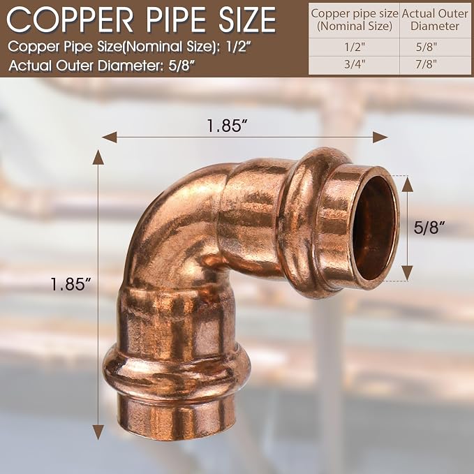 Copper Press Fittings 1/2inch, 12PK Copper Coupling 90 Degree Elbow Coupling | - Image 2