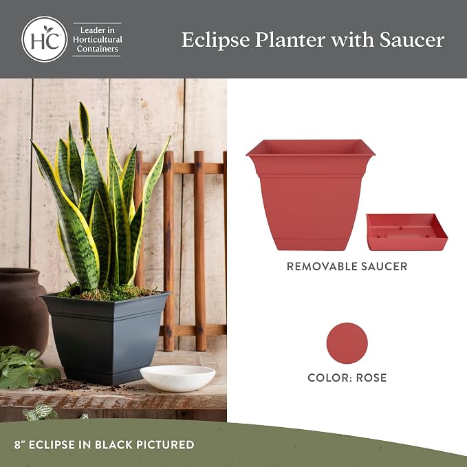 The HC Companies Eclipse Square Planter Pot, 6 Inch, Attached Saucer, Drainage - Image 2