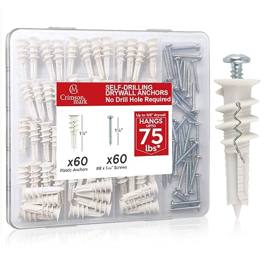120Pcs #8 Self Drilling Drywall Anchors and Screws Kit | #8 x 1-1/4" Superb by CrimsonMark
