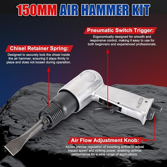 NYXOVA 150mm Air Hammer Kit, 4500 BPM Short Barrel Pneumatic Hammer | - Image 5