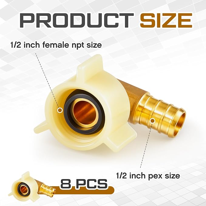 Fabbay 8 Pack 1/2 Inch Pex Fittings 1/2" NPT Female Threaded Swivel Elbow | - Image 2