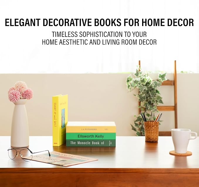 4 Pcs Decorative Books | Faux Neutral Coffee Table & Shelf Decor | Warm Organic - Image 8