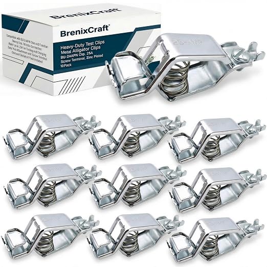 Heavy-Duty 25A Heavy Duty Alligator Clips 10 Pack | BU-24APN Battery Test Clamps by BrenixCraft