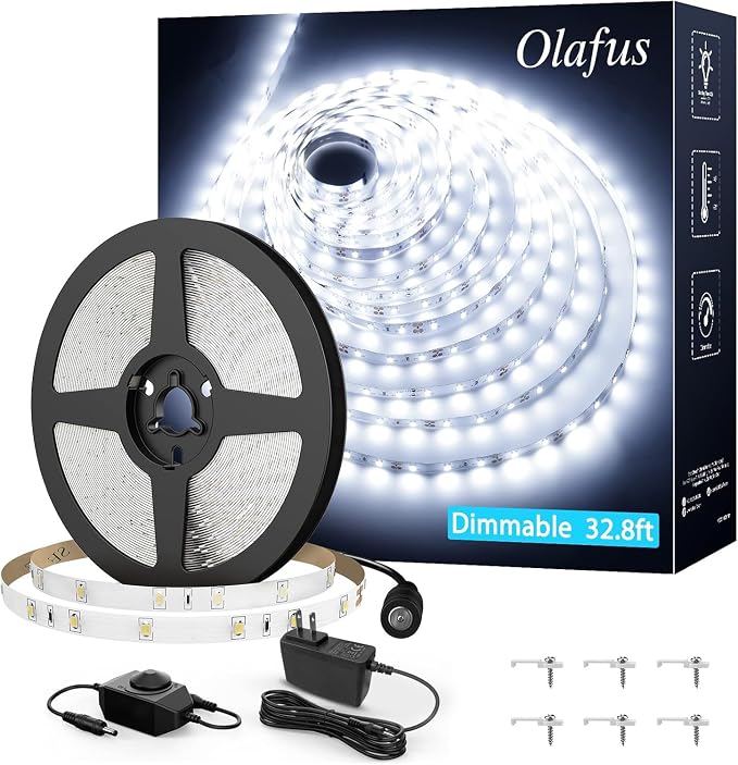 Olafus White LED Strip Lights, 32.8ft Dimmable Vanity Light, 6000K Daylight by Olafus