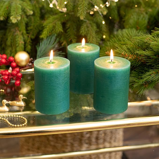 3x4 Inch Green Pillar Candles Set of 3 - Image 7