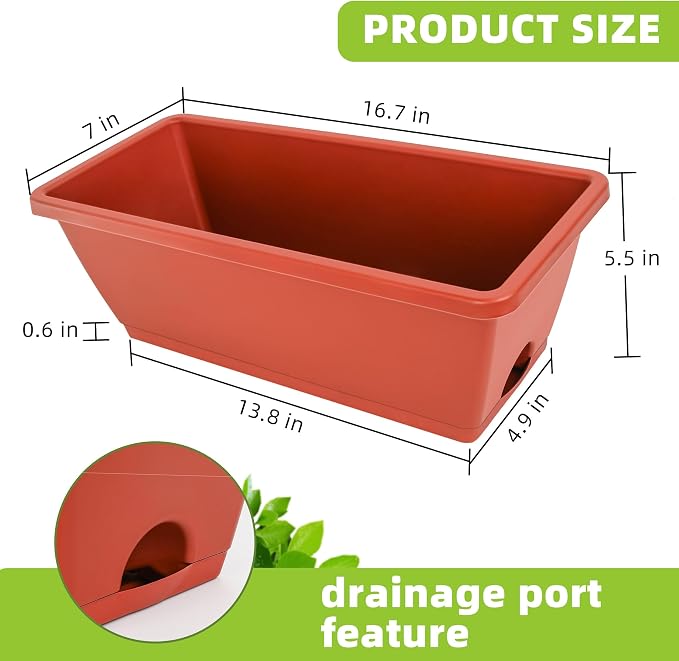 LOCONHA 7 Pack Window Box Planter, Plastic Vegetable Flower Planters Boxes | 17 - Image 3