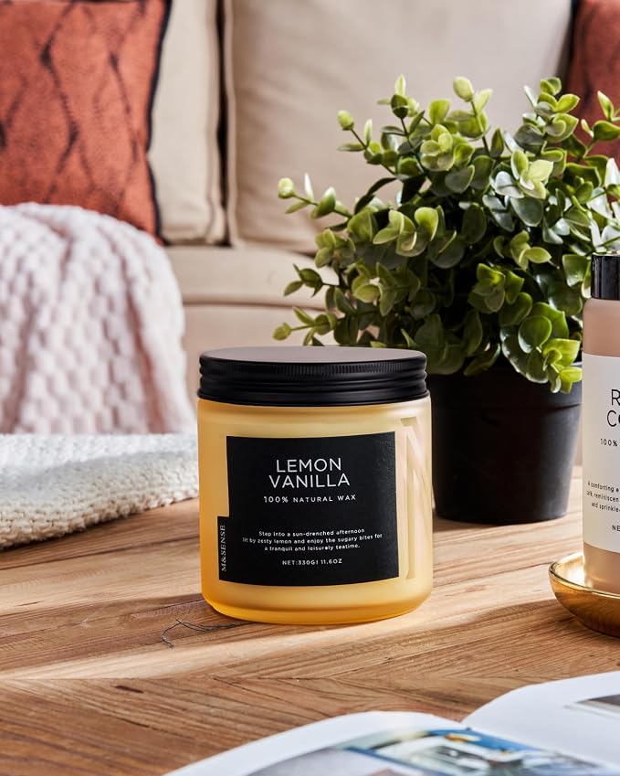 M&SENSE Lemon Vanilla Home Scented Candles, 11.6oz Organic Soy Wax | Natural - Image 7