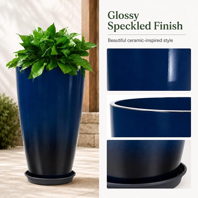 Neoaider Set of 2 Tall Planter, 21 inch Large Plastic Planter, Dark Blue | - Image 5