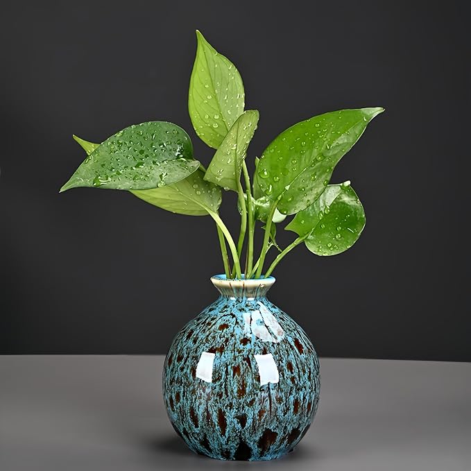 Ceramic Bud Vase Set, Fambe Blue Glazed Finish, Decorative Flower Vases - Image 7