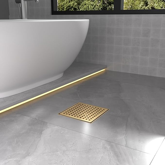 6 Inch Brushed Gold Square Shower Drain - Image 5