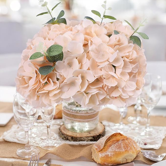 AVIVIHO 65pcs Fake Flowers Champagne Hydrangea Artificial Flowers Bulk Silk - Image 2