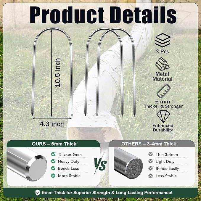 Heavy-Duty Downspout Holder – 3 Pack 6mm Thick U-Shaped Gutter Downspout - Image 2