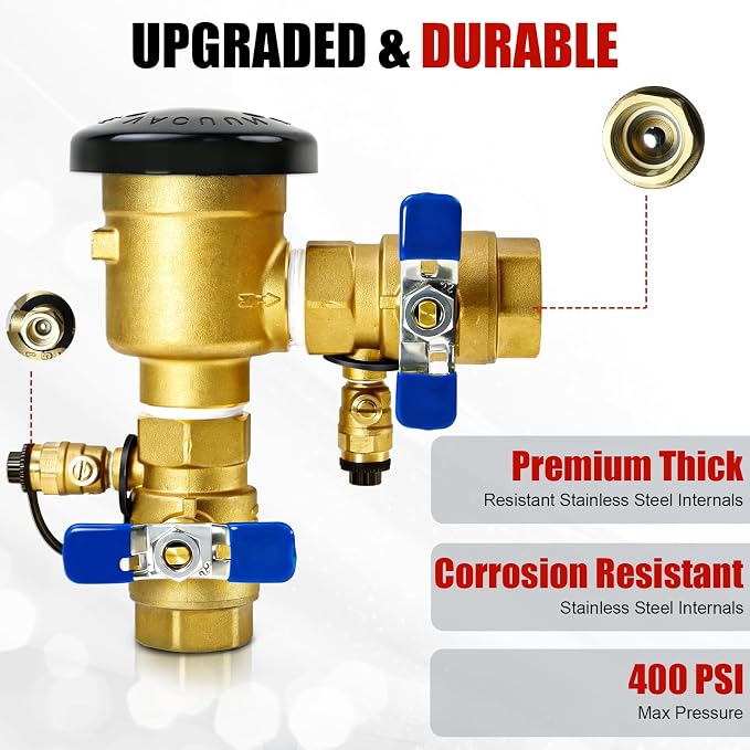 1 Inch Brass Pressure Vacuum Breaker, 400PSI Backflow Preventer Valve | - Image 2