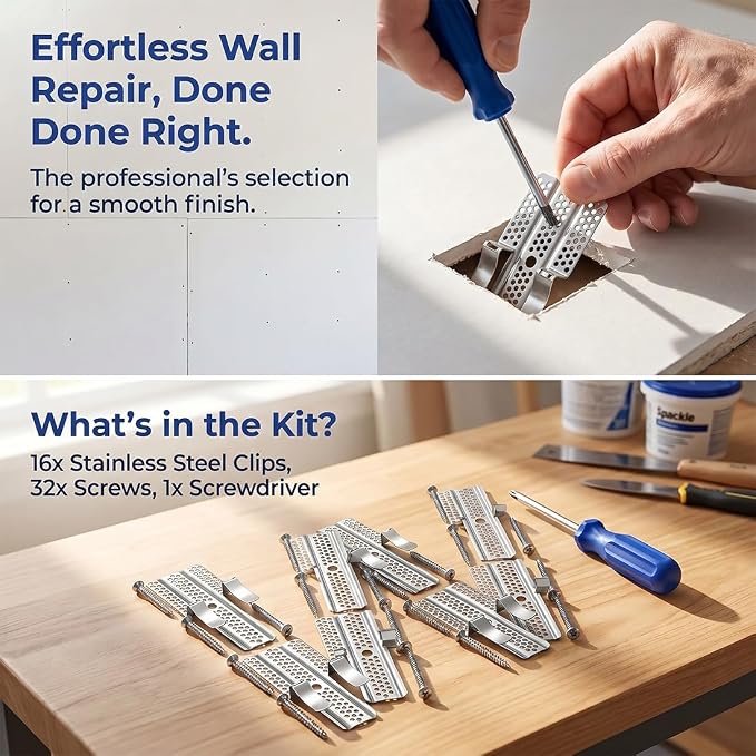 Drywall Repair Clips Fits 1/2" and 5/8" Panels, 16 Pack Drywall Patch Clips and - Image 2