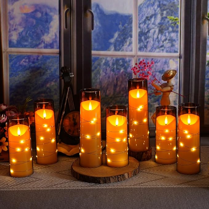 Eebuss Flameless Candles with Embedded Star String, Battery Operated LED Pillar - Image 5