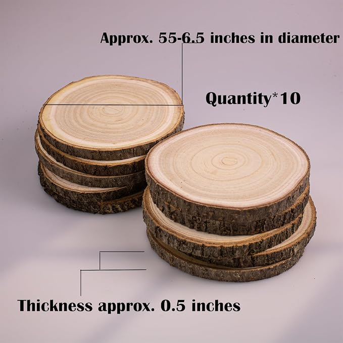 10pcs Wood Slices for Centerpieces 5.5-6.5 inches Wood Rounds for Tables Decor - Image 2