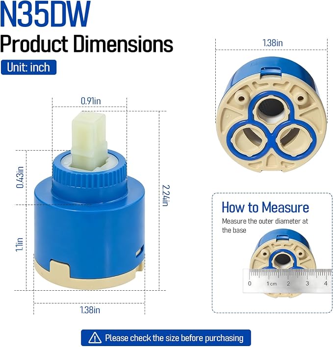 N35DW 35mm Ceramic Faucet Cartridge, - Image 2