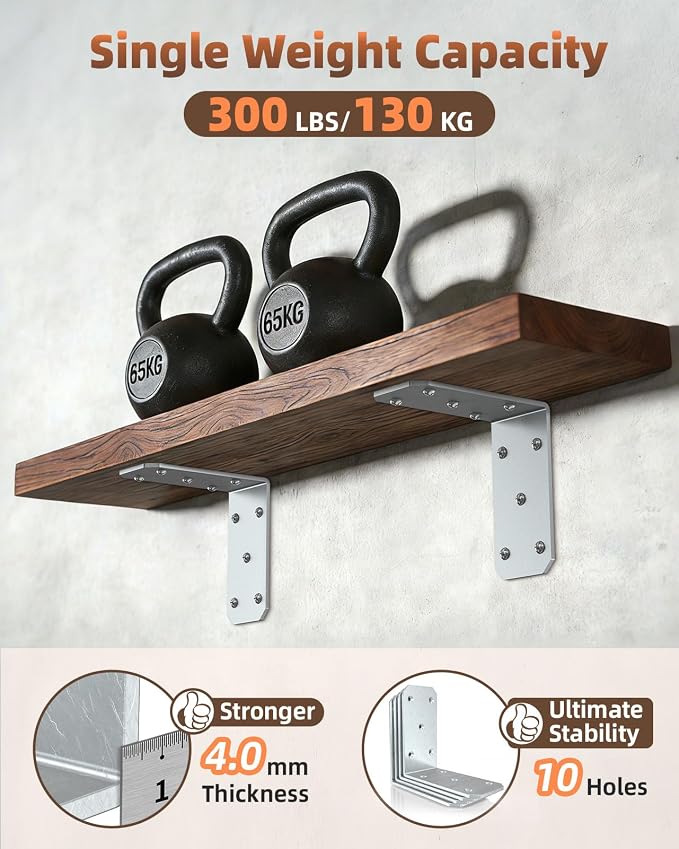 Heavy Duty L Brackets, 5x5 Inch, 300 LBS, Galvanized, 8 Pack | Carbon Steel - Image 3