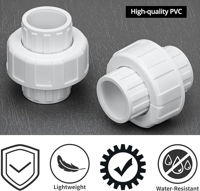 QWORK 3/4" PVC Union Coupling Pipe Fittings, 6 Pack Female Union Coupling - Image 5