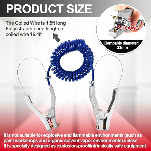 Copkim 2 Sets Insulated Ground Cable Clip 16.4ft Coiled Grounding Anti Static - Image 2