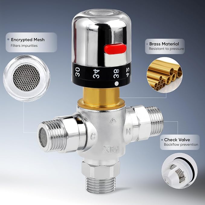 3-Way Thermostatic Mixing Valve DN15 Temperature Control Anti Scald | G1/2 NPS - Image 2
