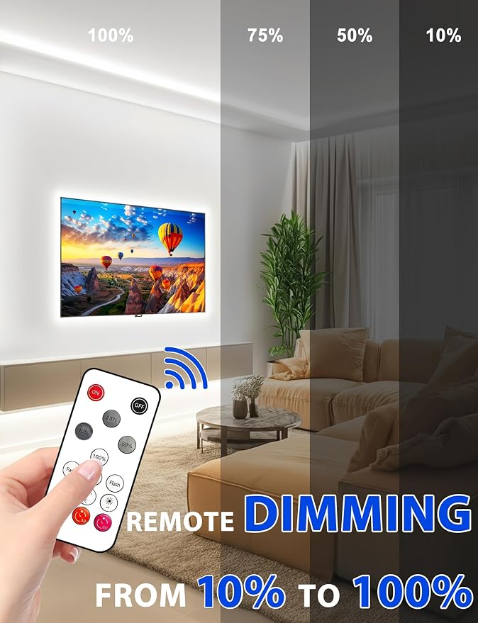 Lamomo COB LED Strip Lights, 16.4Ft White Dimmable Self-Adhesive Led Rope Light - Image 2