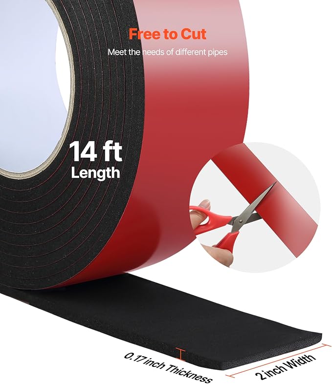 VEVOR Pipe Insulation Wrap, 14 FT x 2-inch Pipe Insulation Foam Tape, - Image 5