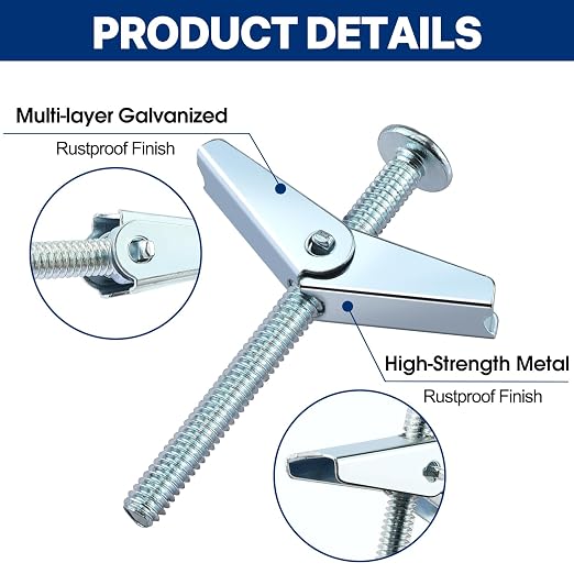 30 Sets Toggle Bolts for Drywall, Heavy Duty Metal Drywall Anchors Kit – 1/4" - Image 3