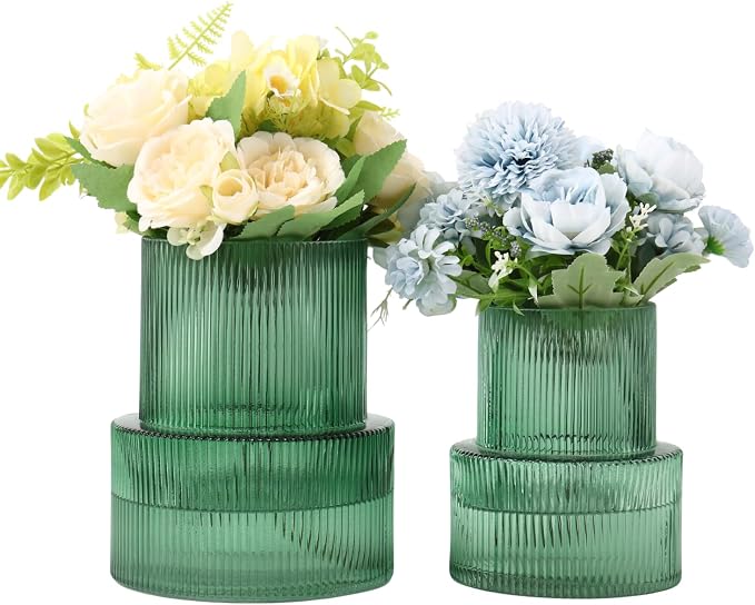 Ribbed Glass Vases for Bouquet, Modern Vase for Living Room, Coffe Table by YANWE
