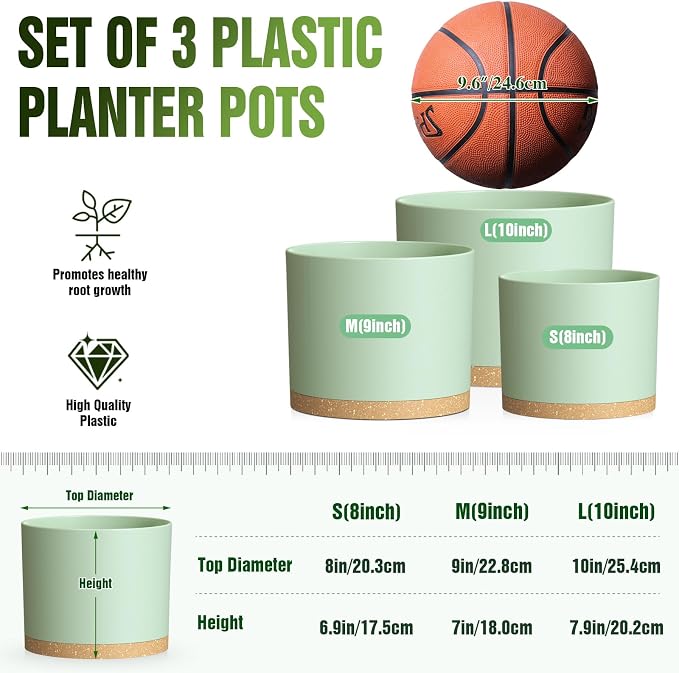 10/9/8 Inch Plant Pots 3 Pack, - Image 3