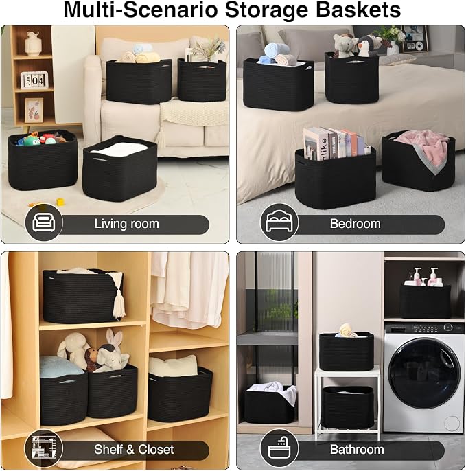 ICERZCZ Storage Baskets for Organizing & Shelves, Woven Cotton Rope - Image 5