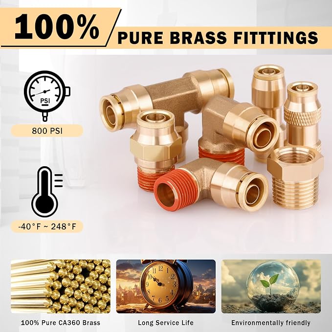 CheeMuii 58PCS Brass DOT Air Line Fittings Kit Push Lock DOT Air Fittings | - Image 3