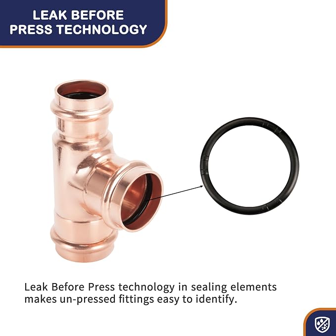 Copper Press Fittings 3/4 inch Tee PxPxP 10 Pack | LF Press Equal Tee - Image 3