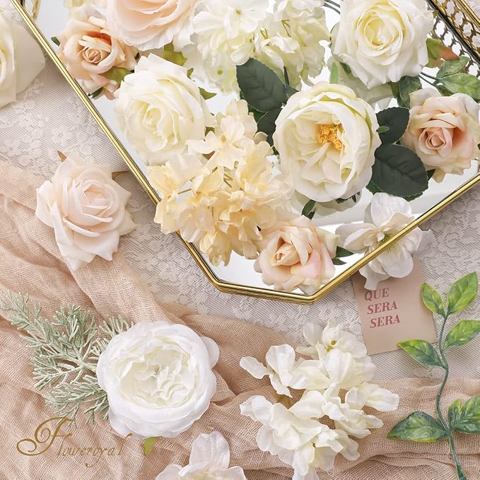 Artificial Flowers Combo White Flowers Mix Silk Flowers Dahlia Roses - Image 2