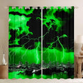 jejeloiu Green Thunder Lightning Window Drapes Cool Flashing Lightning Blackout by jejeloiu
