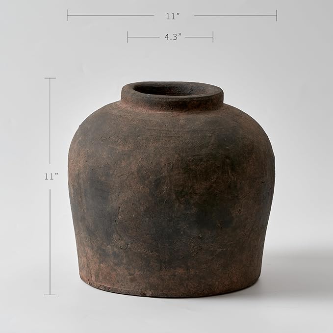 LB2 Brown Ceramic Large Vase, Terra Cotta Pitcher, Distressed Farmhouse Decor - Image 2