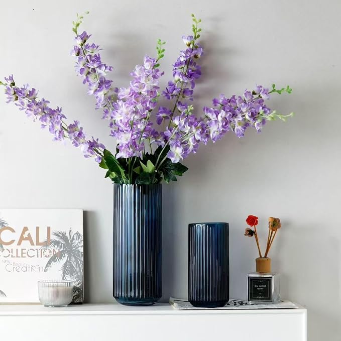 7.5 inch Blue Glass Flower Vase - Image 7